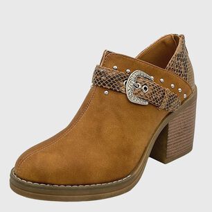 Botin Para Mujer Con Taco Y Hebilla Campera Camel Danicolle
